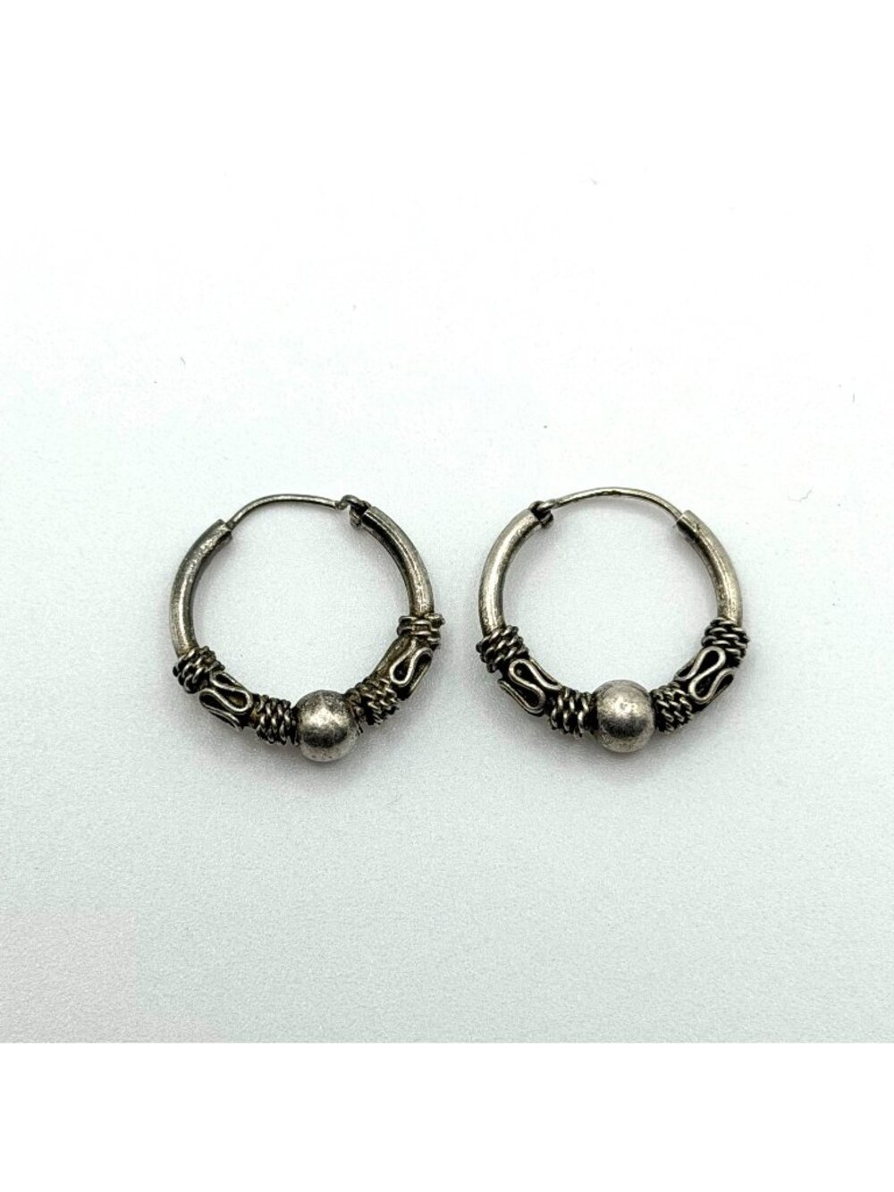 925 Sterling Silver Oxidized Bali Style Hoop Earrings